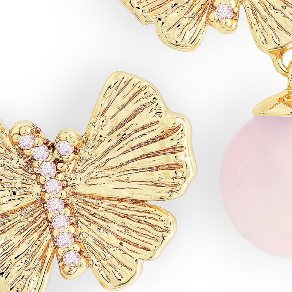 Annabel Aram Rose Quartz Butterfly Earrings in 18K Gold Plated - Picture 11 of 11